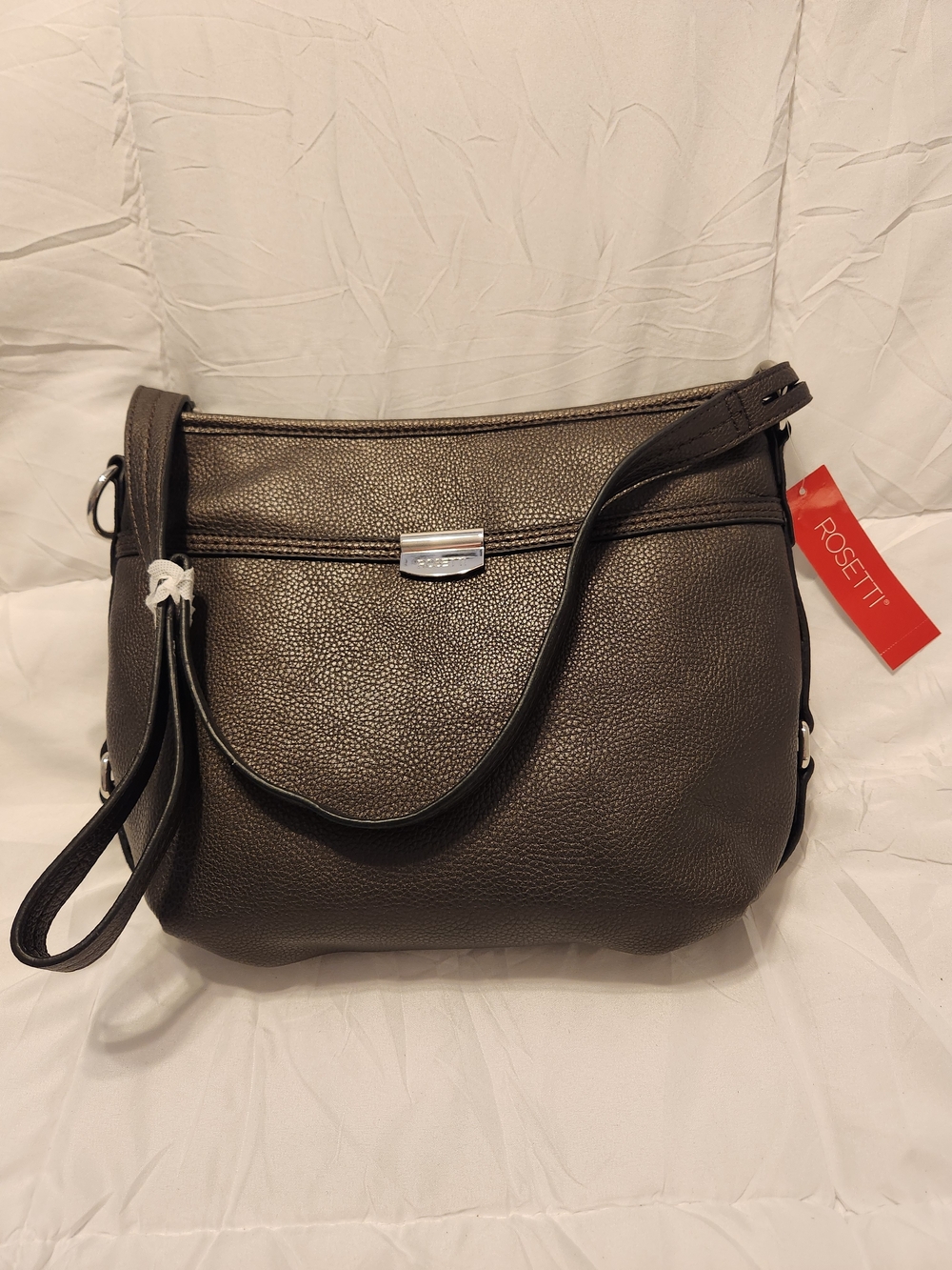 Rosetti Dark Brown Pebbled Shoulder Bag with Silver Clasp